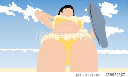 An illustration of a woman in a swimsuit playing in a sunny day. An illustration of a woman in a swimsuit playing in a sunny day. 139979387