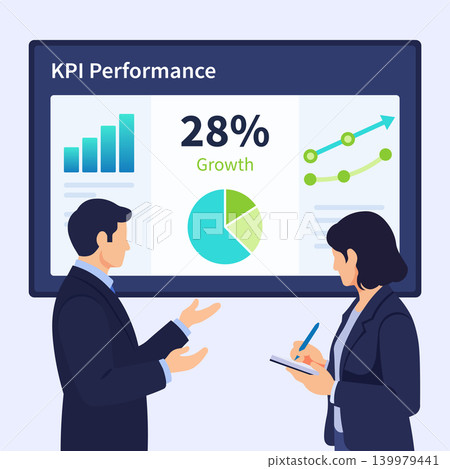 KPI Performance Dashboard Review Showing 28% Growth in Business Analytics Meeting KPI Performance Dashboard Review Showing 28% Growth in Business Analytics Meeting 139979441