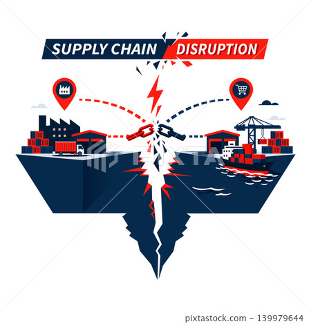 Supply Chain Disruption with Broken Link Between Factory and Port Global Logistics Crisis Concept Supply Chain Disruption with Broken Link Between Factory and Port Global Logistics Crisis Concept 139979644