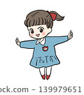 An illustration of a schoolgirl in uniform with her arms outstretched and smiling cheerfully. 139979651