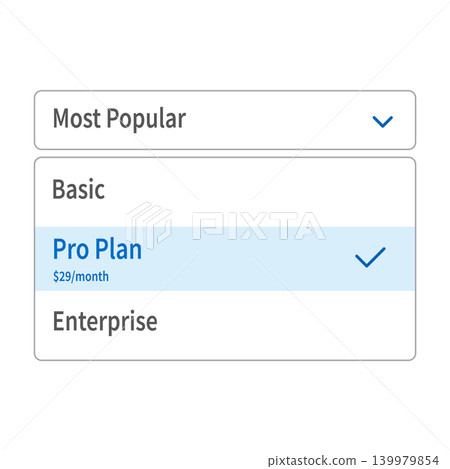 SaaS Pricing Plan Selection UI with Pro Plan Highlight and Monthly Subscription Cost $29 SaaS Pricing Plan Selection UI with Pro Plan Highlight and Monthly Subscription Cost $29 139979854