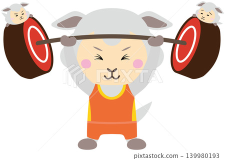 一個綿羊角色正在享受槓鈴鍛鍊-健身插圖 一個綿羊角色正在享受槓鈴鍛鍊-健身插圖 139980193