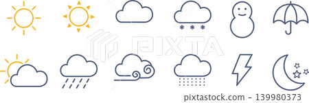 A set of line icons representing various weather information. A set of line icons representing various weather information. 139980373