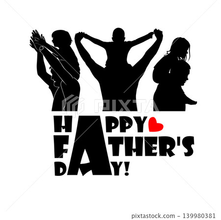 Silhouette of son and father. Silhouette of a son and child on his father's shoulders. Happy Father's Day. vector illustration. hand drawn. Not AI. Silhouette of son and father. Silhouette of a son and child on his father's shoulders. Happy Father's Day. vector illustration. hand drawn. Not AI. 139980381