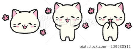 A set of illustrations of cats looking happy and embarrassed. A set of illustrations of cats looking happy and embarrassed. 139980511