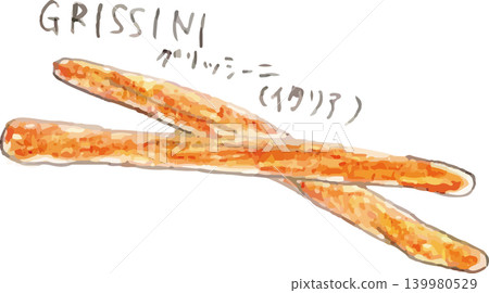 Hand-painted bread (grissini) drawn in color. 139980529