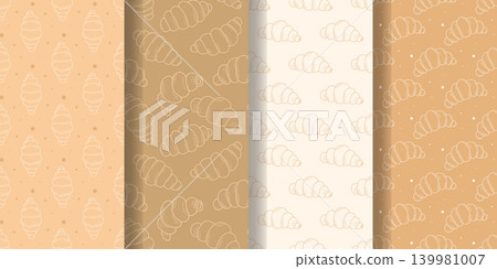 Hand drawn croissant seamless pattern set Hand drawn croissant seamless pattern set 139981007