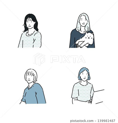 女商人頭像上半身 - 時尚簡約線條畫圖示集向量圖素材 139981487