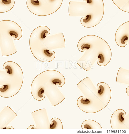 Champignon Seamless Pattern Vector Illustration. 3d Button Mushroom Repeat Print. Champignon Mushroom Pattern on Light Background. Seamless Food Pattern Design Champignon Seamless Pattern Vector Illustration. 3d Button Mushroom Repeat Print. Champignon Mushroom Pattern on Light Background. Seamless Food Pattern Design 139981500