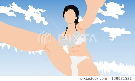 An illustration of a woman in a swimsuit playing in a sunny day. An illustration of a woman in a swimsuit playing in a sunny day. 139981521