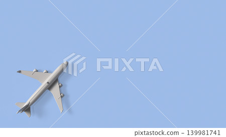 Minimalist Airplane On Blue Horizon 3d render. Minimalist Airplane On Blue Horizon 3d render. 139981741