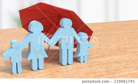 Family Protection Under Red Umbrella 3d render. Family Protection Under Red Umbrella 3d render. 139981745