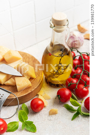 Italian cooking ingredients for fresh mediterranean meal preparation Italian cooking ingredients for fresh mediterranean meal preparation 139981770