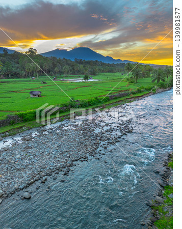 The natural beauty of the Indonesian mountains with beautiful tropical forests at sunrise 139981877