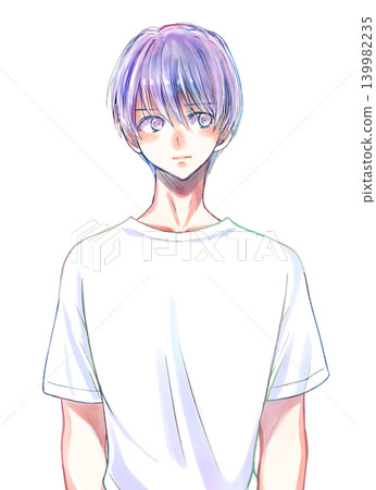 一名男子身穿白色短袖T卹，表情茫然，只露出上半身。 139982235