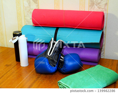 sports equipment for boxing and fitness on the table sports equipment for boxing and fitness on the table 139982286