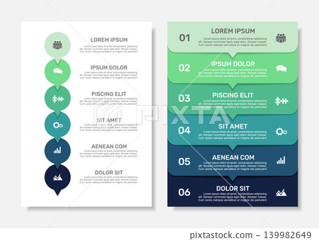 Modern business infographic template with six steps, abstract text and creative web data visualization. Vector illustration. 139982649