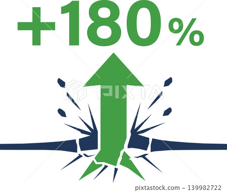 Explosive Business Growth Icon Showing +180 Percent Increase with Breakthrough Arrow and Performance Surge Explosive Business Growth Icon Showing +180 Percent Increase with Breakthrough Arrow and Performance Surge 139982722