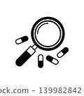 Magnifying glass searching pills medicine icon. Medical research and pharmacy search concept 139982842