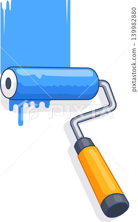 Paint Roller Icon Applying Blue Paint on Wall Home Renovation Tool Illustration Paint Roller Icon Applying Blue Paint on Wall Home Renovation Tool Illustration 139982880
