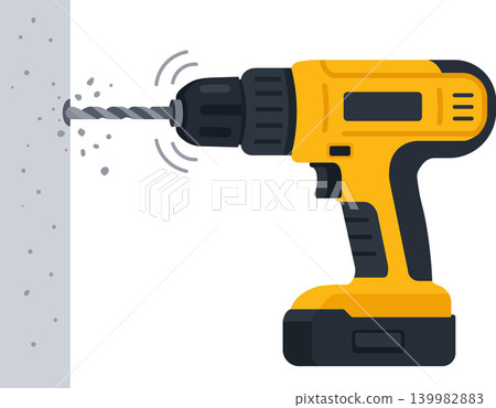 Electric Drill Icon Drilling into Concrete Wall Power Tool Construction Illustration Electric Drill Icon Drilling into Concrete Wall Power Tool Construction Illustration 139982883