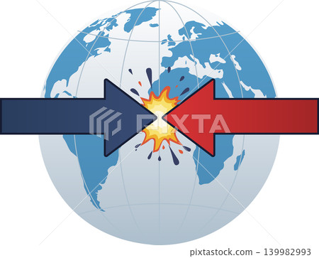 Global Conflict Concept Opposing Arrows Collision World Crisis Geopolitical Tension Illustration Global Conflict Concept Opposing Arrows Collision World Crisis Geopolitical Tension Illustration 139982993