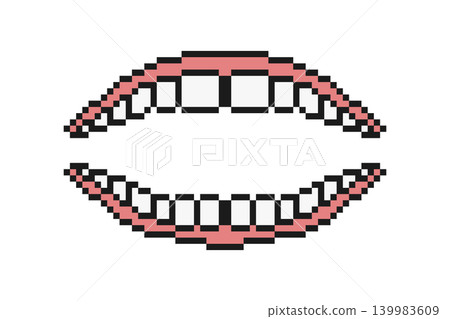 Pixel Open Mouth Teeth Retro Icon Illustration 139983609