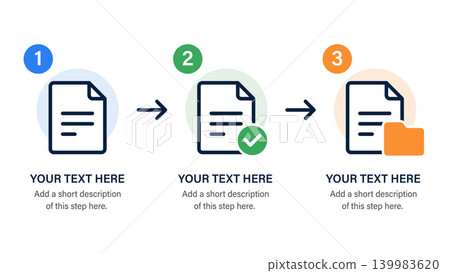 3 Step Document Workflow Infographic File Process, Approval and Organization System 3 Step Document Workflow Infographic File Process, Approval and Organization System 139983620