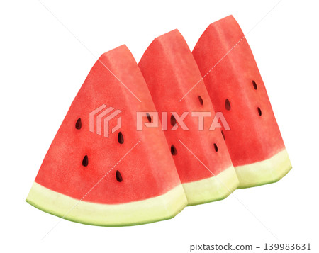 Watercolor illustration of three slices of watermelon. Watercolor illustration of three slices of watermelon. 139983631