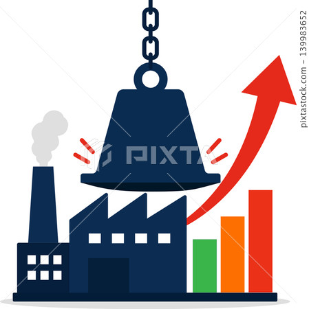 Rising production cost concept, factory with heavy weight and upward chart, manufacturing expense increase vector illustration Rising production cost concept, factory with heavy weight and upward chart, manufacturing expense increase vector illustration 139983652