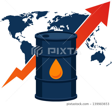 Rising oil price concept, global fuel cost increase with oil barrel and upward arrow, energy market and economic impact vector illustration Rising oil price concept, global fuel cost increase with oil barrel and upward arrow, energy market and economic impact vector illustration 139983653
