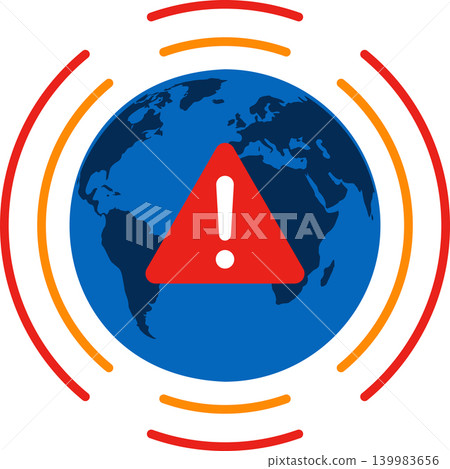 Global risk warning concept, world map with alert symbol, international crisis and emergency notification vector illustration Global risk warning concept, world map with alert symbol, international crisis and emergency notification vector illustration 139983656