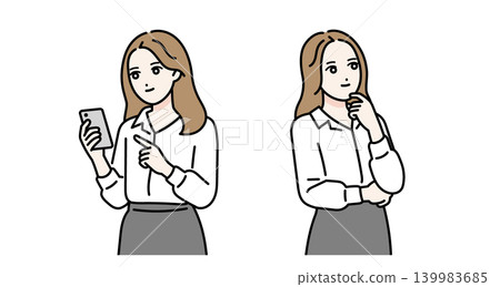 A young woman with a smile is standing and holding a smartphone. A young woman with a smile is standing and holding a smartphone. 139983685