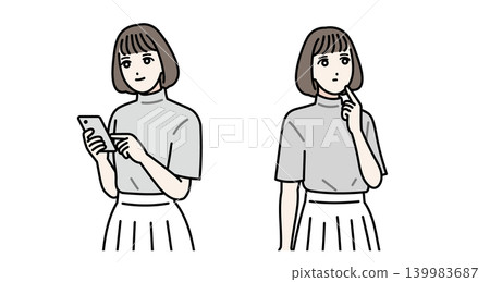 一位面帶微笑的年輕女子站著,手裡拿著一支智慧型手機。 一位面帶微笑的年輕女子站著,手裡拿著一支智慧型手機。 139983687