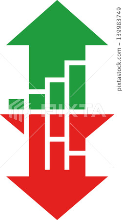 Business growth and decline concept, upward and downward arrows with bar chart, profit and loss financial vector illustration Business growth and decline concept, upward and downward arrows with bar chart, profit and loss financial vector illustration 139983749
