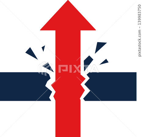 Breakthrough concept, upward arrow breaking barrier, business growth and success overcoming obstacle vector illustration 139983750