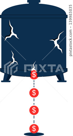 Financial loss concept with leaking money tank, cash drain and broken budget container, liquidity issue and business risk vector illustration Financial loss concept with leaking money tank, cash drain and broken budget container, liquidity issue and business risk vector illustration 139983835