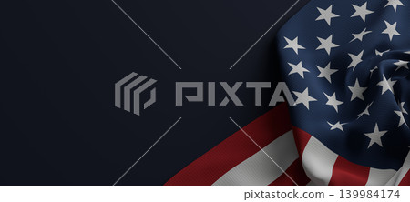 American flag with fabric texture isolated on dark blue background with copy space for America 4th of july Happy Independence day banner 3D render American flag with fabric texture isolated on dark blue background with copy space for America 4th of july Happy Independence day banner 3D render 139984174