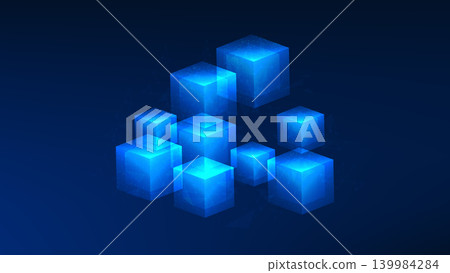 Blockchain background cubic blocks with digital code numbers, representing data processing, blockchain, financial technology, secure digital transactions, decentralized networks, fintech innovation. 139984284