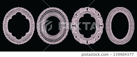 Vintage lace frame set, hand drawn vector romantic doily border coquettish wedding decoration design Vintage lace frame set, hand drawn vector romantic doily border coquettish wedding decoration design 139984377