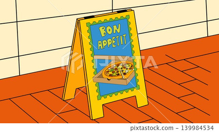 Pizza Restaurant Sidewalk Sign Illustration Pizza Restaurant Sidewalk Sign Illustration 139984534