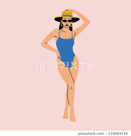 Summer Woman in Blue Swimsuit Illustration Summer Woman in Blue Swimsuit Illustration 139984536