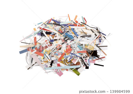 Scraps of colorful paper from magazines and newspapers isolated on white background 139984599