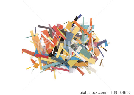 Scraps of colorful paper from magazines and newspapers isolated on white background Scraps of colorful paper from magazines and newspapers isolated on white background 139984602