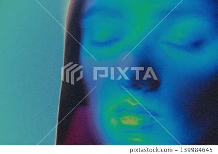 Woman face glowing with thermal infrared heat colors Woman face glowing with thermal infrared heat colors 139984645