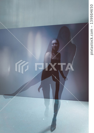 Woman experiencing abstract double exposure and movement concept Woman experiencing abstract double exposure and movement concept 139984650