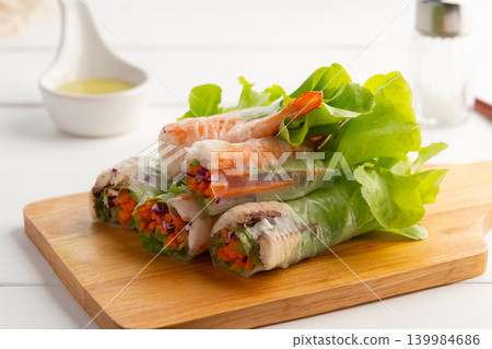 Vegetable Salad Rolls with shrimp and mackerel fish  139984686