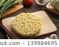 Uncooked korean Instant noodles or dry noodles circle 139984695