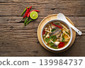 Tom Yam canned mackerel fish in tomato sauce with Shimeji mushroom. 139984737