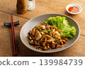 Stir fried Rice Noodles with Chicken. 139984739